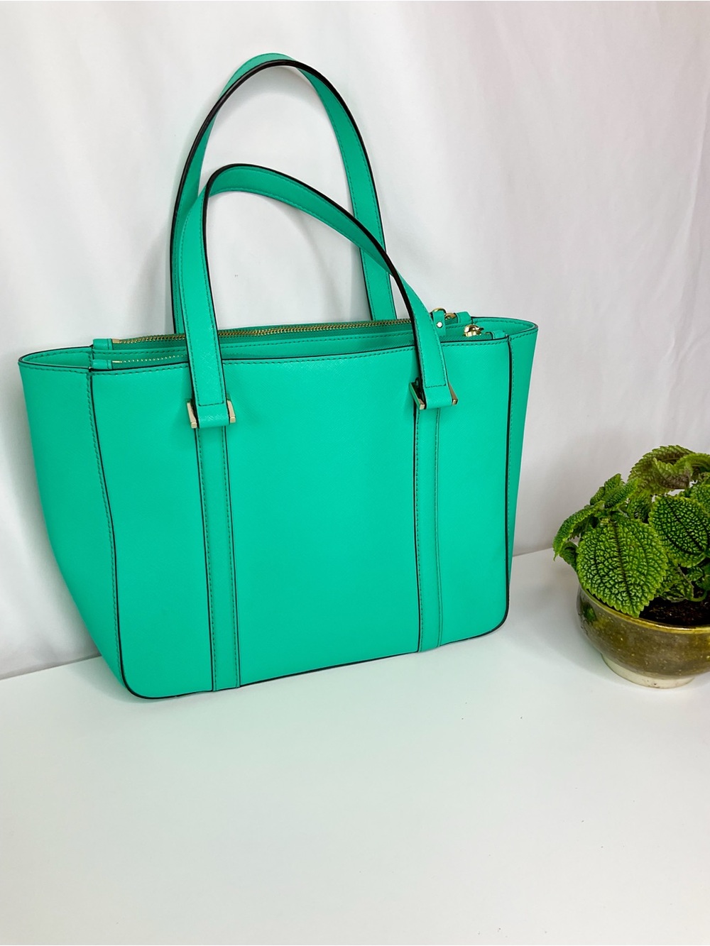 KATE SPADE Turquoise Tote Handbag - Structured Everyday Shoulder Bag - Picture 6 of 11